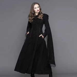 Devil Fashinon Mujer Abrigo Largo Invierno Negro Capucha de montar Lolita gótica - Imagen 1 de 7