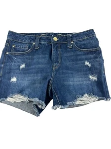 Pantaloncini corti donna Seven 7 weekend taglia 4 jeans blu denim invecchiato orlo sfilacciato - Foto 1 di 8