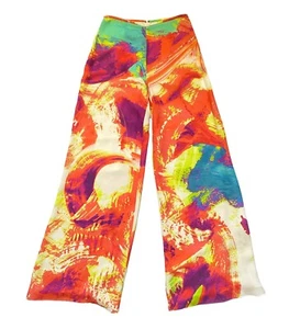 NEU NAEEM KHAN mehrfarbige Blume Aquarell Druck Palazzo Seidenhose 4 klein - Bild 1 von 7