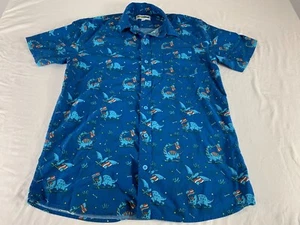 Tipsy Elves Men's Large Button Up Shirt Short Sleeve Dino American Flag - Picture 1 of 10