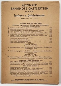 1952 ALTONAER BAHNHOFS-GASTSTÄTTEN 11th Class Waiting Room Menu Germany C2 - Picture 1 of 3