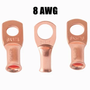 8gauge Ring 5/16" 1/4'' 3/8" Hole Terminal BATTERY Lug Bare Copper Un-insulated - Picture 1 of 13