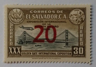 Sello de correo aéreo de El Salvador, 1943, sc#C87, como nuevo, VLH, OG Foto 1 de 2