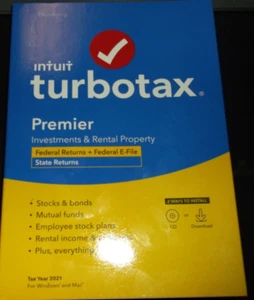 Turbotax Premier 2021 Investments Rental Property Mac/Win NEW Sealed CD/Download - Picture 1 of 1