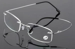 Business Rimless Rectangle Reader Flexible Memory Alloy Reading Glass +1.0 ~+4.0 - Picture 1 of 19