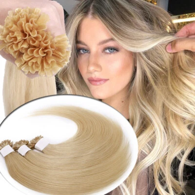 Extensiones de cabello humano 100 % punta en U rubia gruesa queratina fusión pre adherida 16" Foto 1 de 4