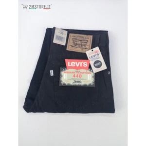 LEVI'S Jeans LEVIS 448 DRILL BUTTON Nero Regular Fit Dritto VINTAGE 90's - Foto 1 di 11