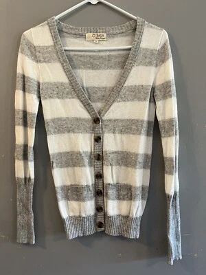 Ci Sono Womens Gray White Stripes Sweater Cardigan Buttons Thin Size S - Image 1 of 3