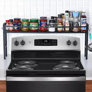 Stove Top Shelf Extendable Spice Rack Kitchen Adjustable Over-The-Stove 4 Hooks - Picture 1 of 1