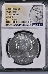 Dollaro Argento Pace 2021, NGC MS69, prima uscita, senza emissione - Foto 1 di 2