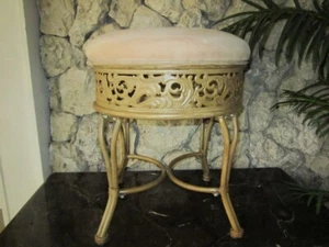 Villa II Bathroom Metal Beige Vanity Stool - Picture 1 of 7