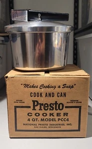 Vintage NEW Presto Pressure Cooker 4 Quart Cook Master Canner Recipe Book Trivet - Picture 1 of 12