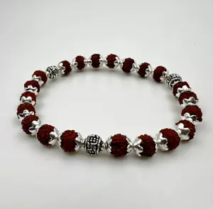 Authentic 925 Sterling Silver Adjustable Bracelet with 7mm Rudraksha Beads - Picture 1 of 3