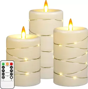 Flameless LED Candles with Timer 3 Pc Flickering Flameless Candles for Romantic - Picture 1 of 12
