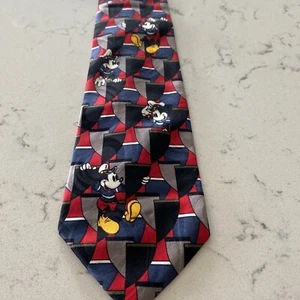 Disney Mickey Mouse Silk Tie Mickey Inc. Red, Black & Gray Captains Hat Design - Picture 1 of 7
