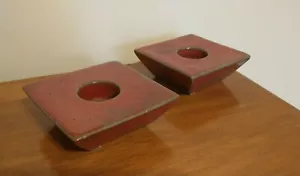 Hübscher quadratischer dunkelroter Keramik Teekerzenhalter 4,5" quadratisch T51 - Bild 1 von 12