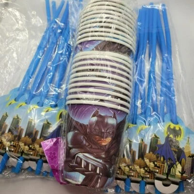 Batman Fiesta de Cumpleaños Taza Paja Decoración Niños Ducha Superhéroe Tema Mosca Capa Ala Foto 1 de 4