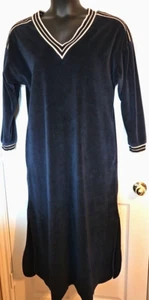 VTG Cinema Etoile XL Navy Blue Velour Kaftan Lounging Gown Robe Pullover Stretch - Picture 1 of 5