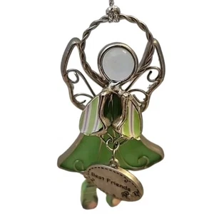 Green Stained Glass Angel Ornament Best Friends 3" on Gold Stand Flip Flops - Picture 1 of 9