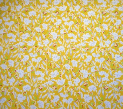 30s Reproduction Fabric By Yard Cream Grn Red Floral on Dk Yellow Premium Cotton - Image 1 of 2