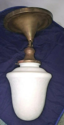 VINTAGE ART DECO NOUVEAU PENDANT LIGHT FIXTURE ETCHED WHITE GLASS GLOBE Cover