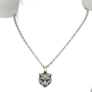 GUCCI Cat head Necklace Silver w/ Box, Storage Bag - Picture 1 of 15