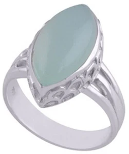 Anillo solitario cabujón de plata esterlina 925 7,8 gm calcedonia Aqua marquesa talla 10 - Imagen 1 de 2
