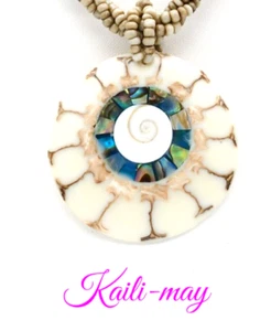 MOTHER OF PEARL ABALONE SHIVA Shell pendant necklace - Picture 1 of 6