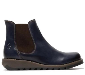 Fly London Damen blau SALV Chelsea Leder Knöchel Freizeit Keilabsatz Stiefel - Bild 1 von 6