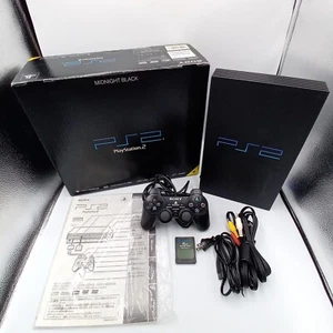 PS2 PlayStation 2 Console Midnight Black SCPH-50000 Boxed & Controller Japanese - Foto 1 di 24