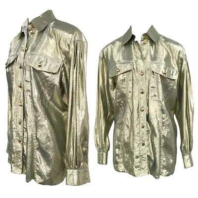 Vtg Vintage 1980s 80s Rare Designer Escada Gold Lamé Disco Era Metallic Blouse - Image 1 of 4