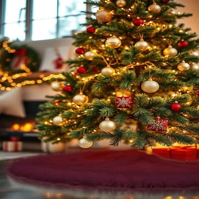 FabricLA Faux Fur Christmas Tree Skirt - Fluffy Plush for Holiday Decorations - Image 1 of 4