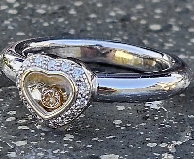 Chopard Happy Pink Diamond Heart Ring Floating 18k White Yellow Gold Sz 5.5 - Image 1 of 4