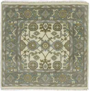 4X4 ft Cream Floral Oushak Wool Oriental Rug Vintage-Style Square Carpet Decor - Picture 1 of 15