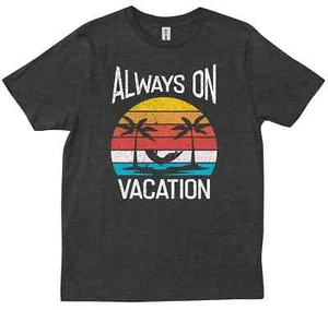 Always On Vacation Funny Vacation Retro Sunset Beach Vintage Summer T-shirt - Picture 1 of 9
