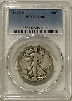 Medio dólar S Walking Liberty 1921 graduación profesional G6 solo 548 k acuñado Foto 1 de 4