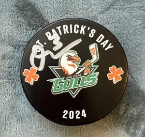 OLEN ZELLWEGER #3 2024 St. Patrick’s Day SIGNED PUCK No Certificate - Picture 1 of 3