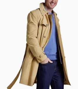 Calvin Klein Mens Tan Slim-Fit Double Breasted Coat Military Raincoat, 2XL (46R) - Picture 1 of 4