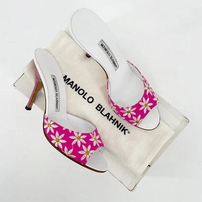 Sandalia Mula Manolo Blahnik Vintage y2k Rosa Blanco Margarita Floral Punta Abierta IT 38 Foto 1 de 4