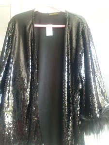 Frank Usher Kimono Shrug Black Sequin One Size - Picture 1 of 5