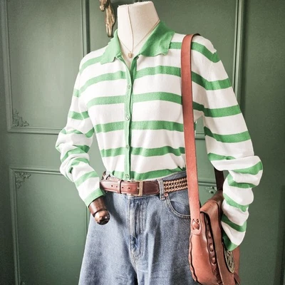 Charles Tyrwhitt Ladies Pima Cotton Fine Knitted Top 10 Old Money Preppy Cardi - Image 1 of 4