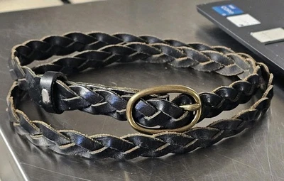 Old Navy Skinny Black Braided Cow Leather Belt Y2K Women's Size XS/S 37" - Image 1 of 4