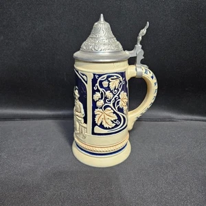 Vintage German Beer Stein 7" Cobalt Porcelain w/ Maiden - Picture 1 of 5