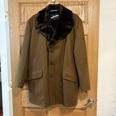 Vtg Retro Van Heusen Winter Topcoat Overcoat Wool w/ Faux Fur Lining Men’s 48  - Image 1 of 4