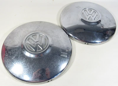 1970's OEM VW Volkswagen Set of 2 Chrome Vintage Hubcaps Beetle Bug 10" Part - Image 1 of 4