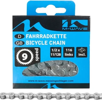 Cadena de bicicleta M-Wave Ninespeed 9 velocidades 116 eslabones candado de c... - Imagen 1 de 3