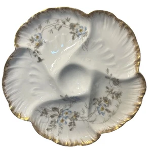 "Antiguo plato de ostras de porcelana Haviland Limoges azul floral 9"" excelente" - Imagen 1 de 5