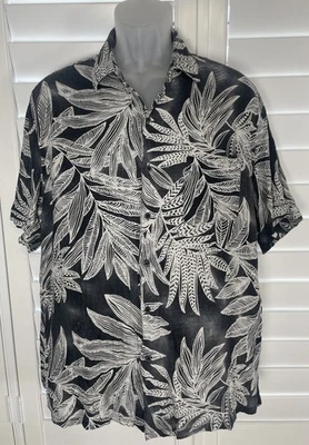 Tasso Elba Island Hawaiian Floral Silk Linen Black Button Down Shirt Men's XL - Image 1 of 4