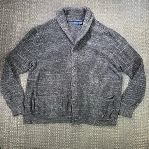 Polo Ralph Lauren Strickjacke dicke Baumwolle Schalkragen Pullover anthrazit Opa - Bild 1 von 22
