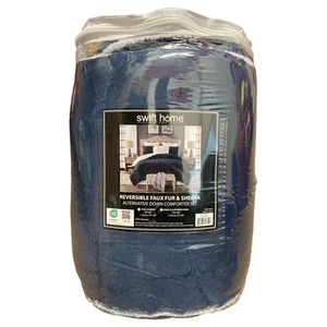 Swift Home 3pc Reverible Faux Fur & Sherpa Comforter Set, King/Cal King, Navy - Picture 1 of 2